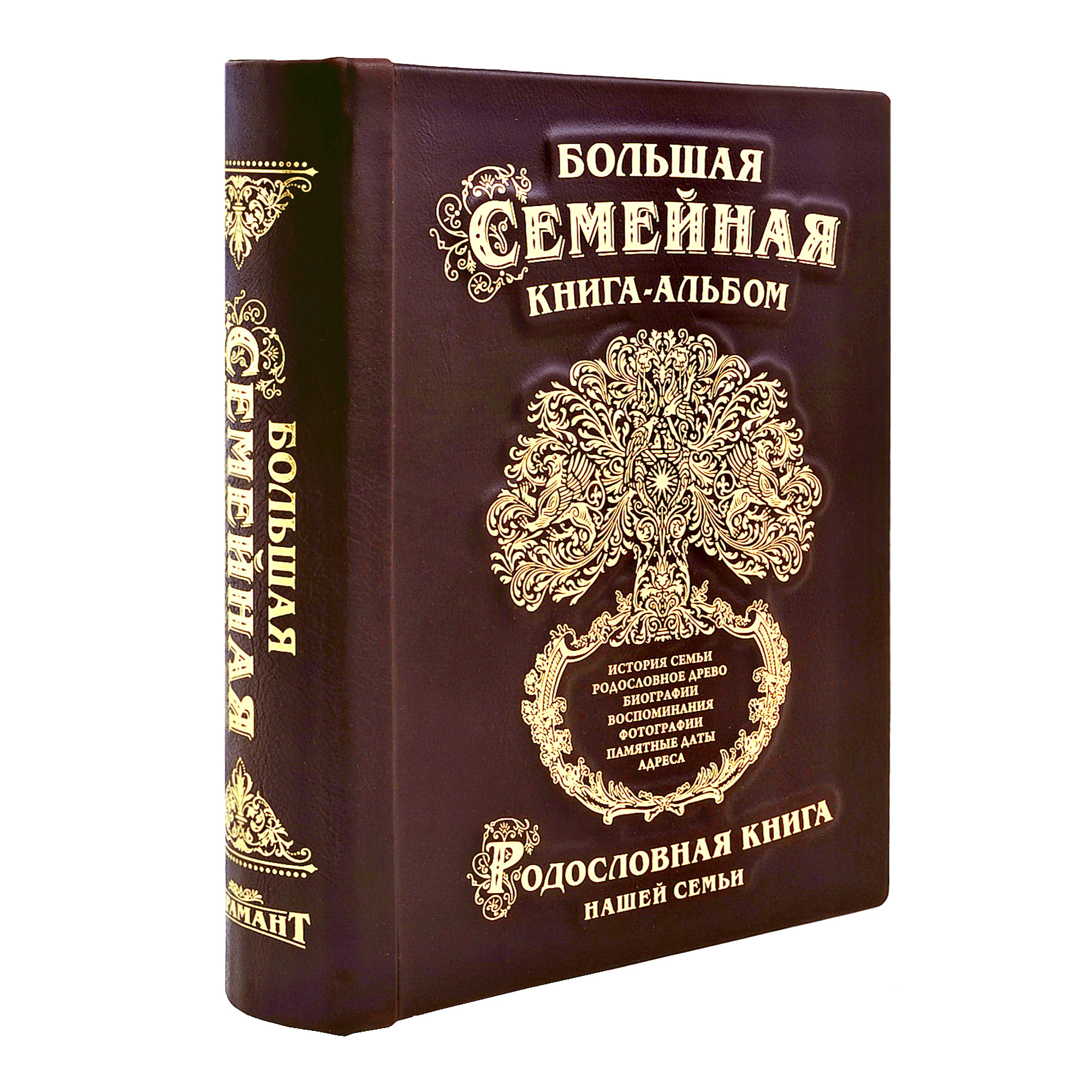 Большая семейная родословная книга-альбом в кожаном переплете с тиснением