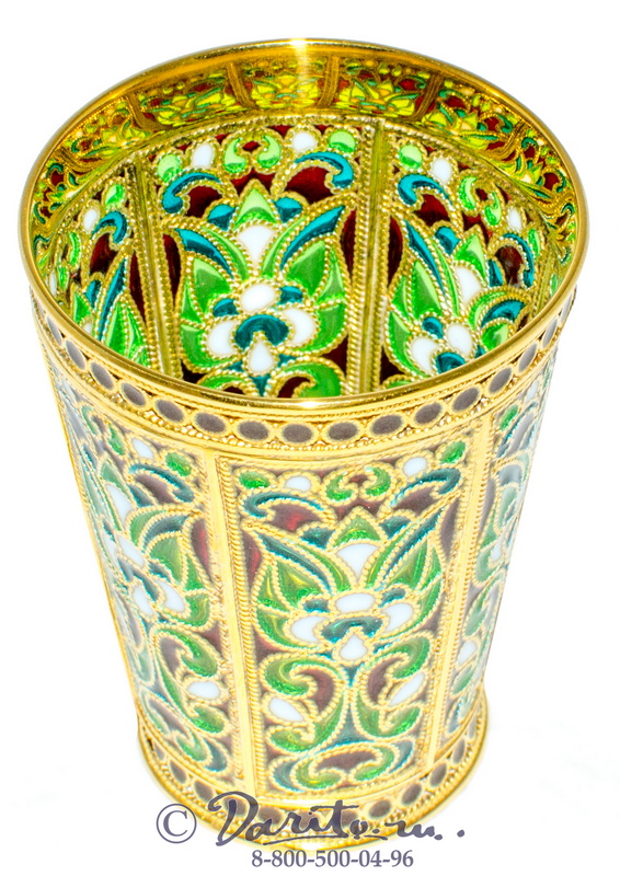 Стопка, отделка эмаль, позолота, зеленый узор