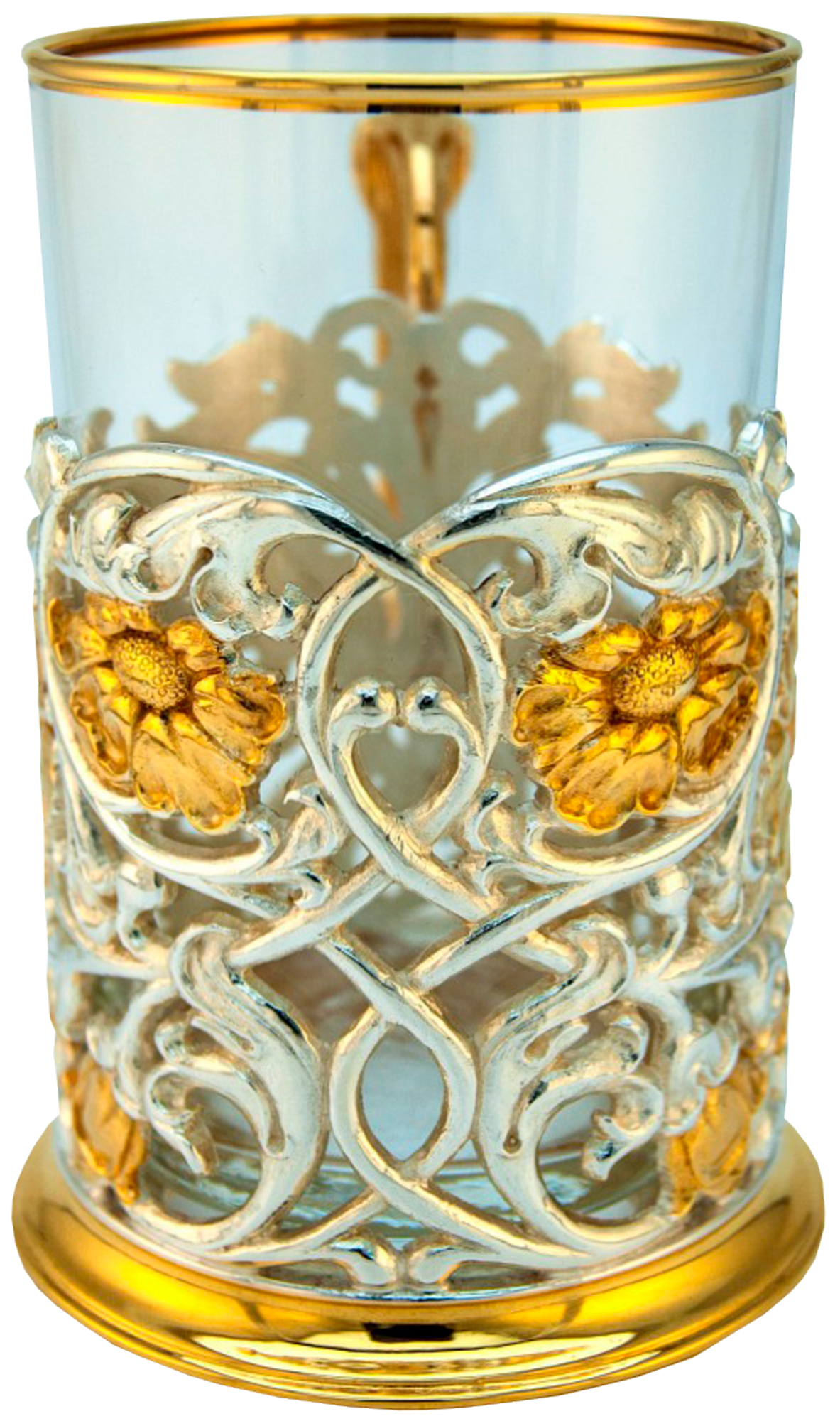 Подстаканник с золочением и серебрением «Цветы»