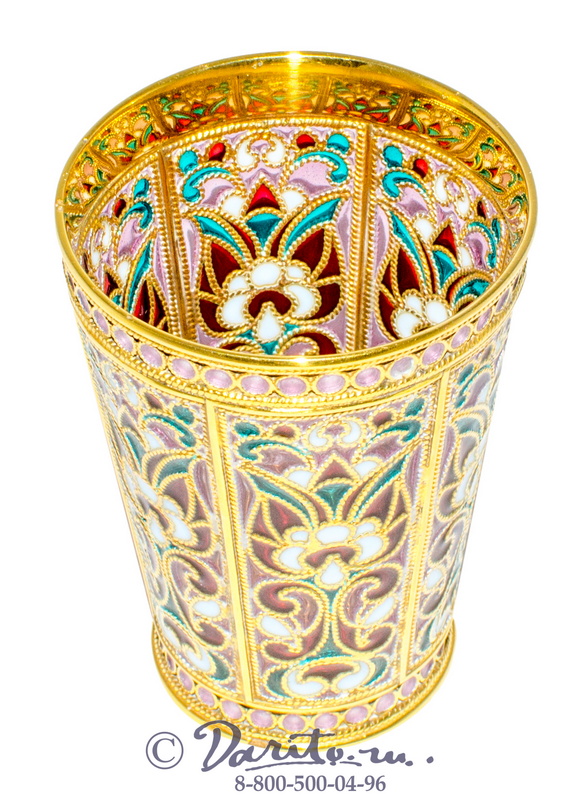 Стопка, отделка эмаль, позолота, розовый узор