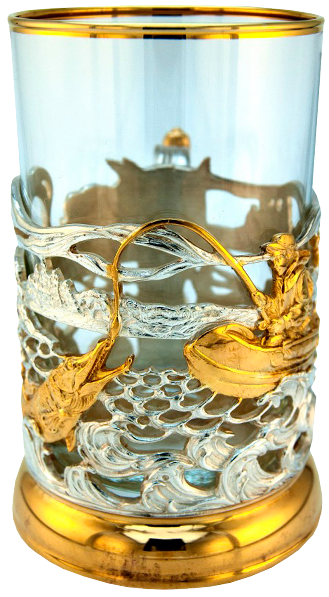 Подстаканник с золочением и серебрением «Рыбалка»