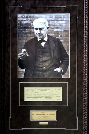 Панно с подлинным автографом Т. Эдисона