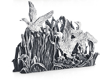 Серебряная подставка для визиток «На охоте»