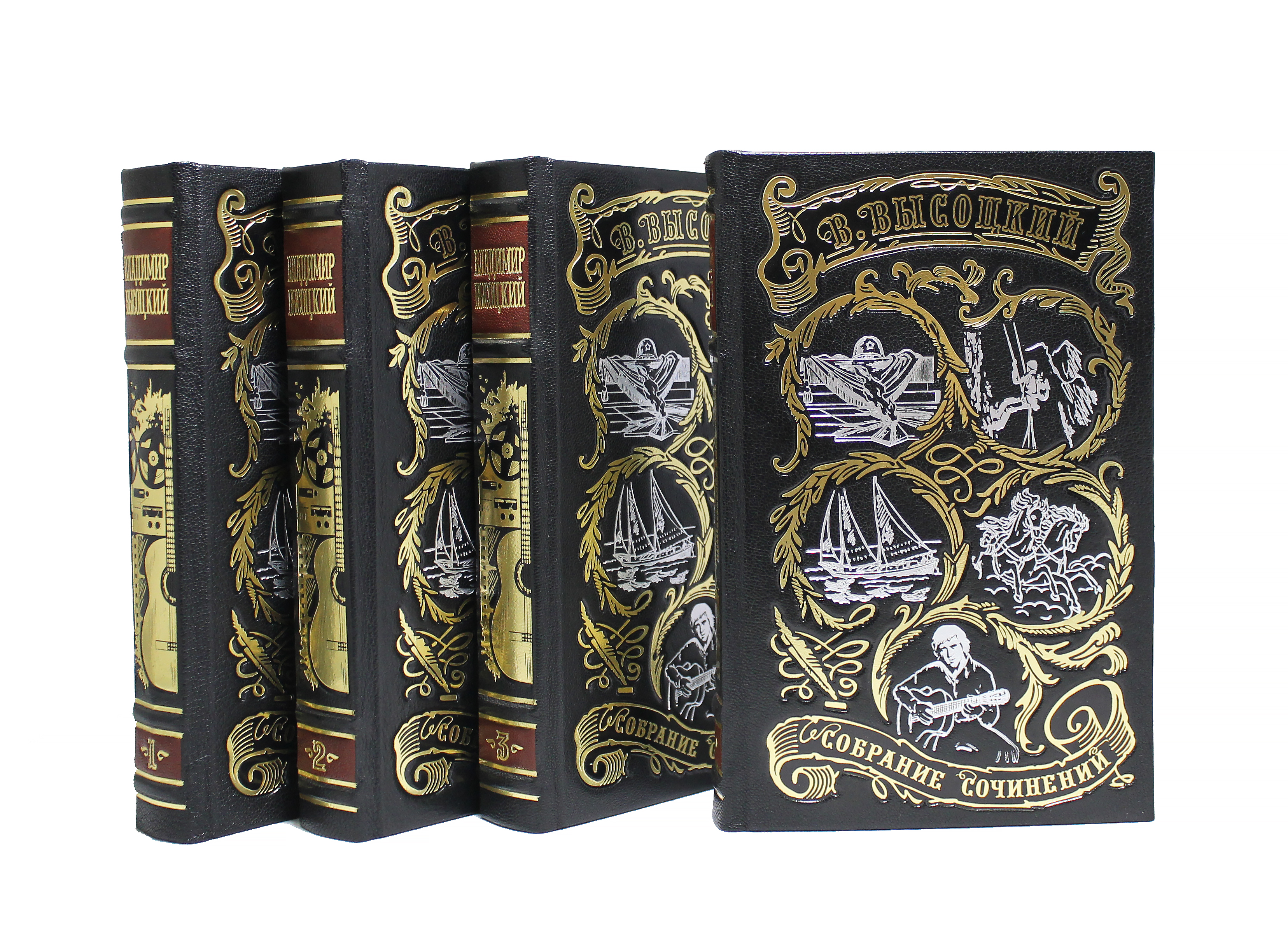 Собрание сочинений В. Высоцкого в 4 томах в кожаном переплете с тиснением 
