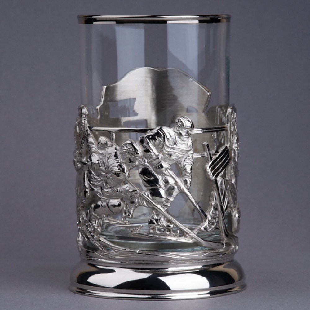 Подстаканник из латуни с никелированием  «Хоккей»