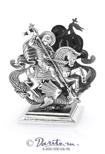 Серебряная подставка для визиток «Георгий Победоносец»