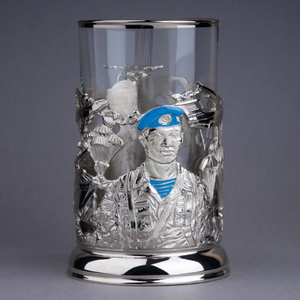 Подстаканник с никелированием и эмалью «ВДВ»