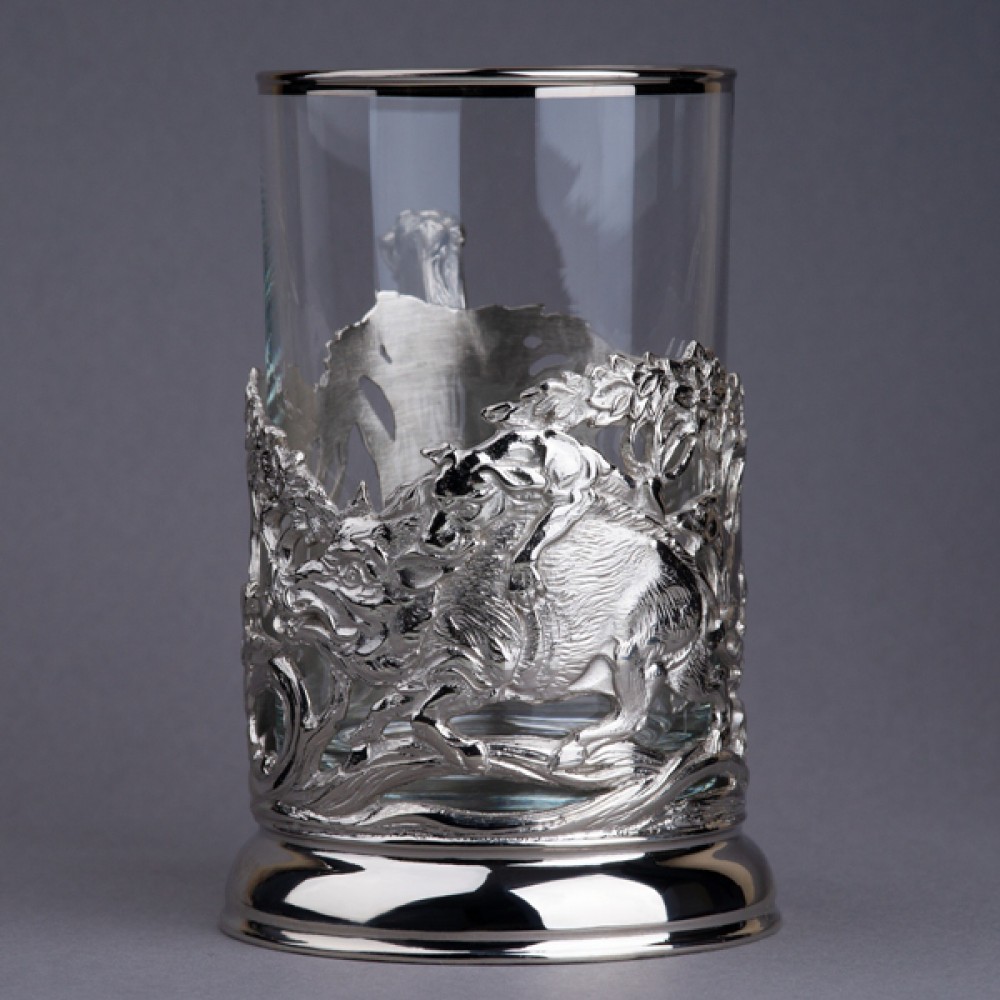 Подстаканник с никелированием «Охота на кабана»