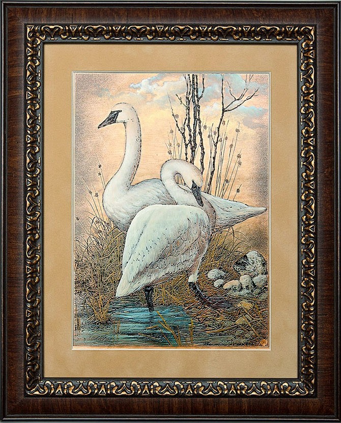 Гравюра на металле «Лебеди»