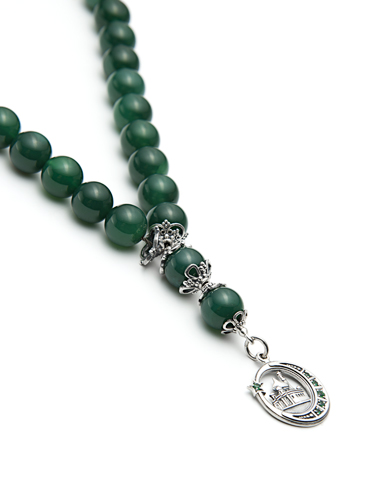 Мусульманские четки с хризопразом и серебром 925 пробы