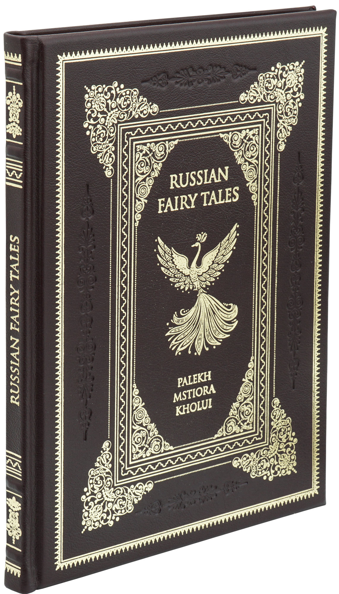 Подарочная книга. Русские народные сказки. Палех, мстёра, холуй на английском языке в кожаном переплете.