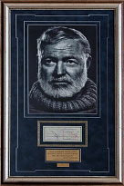 Панно с подлинным автографом Э. Хемингуэя