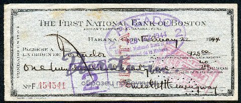 Панно с подлинным автографом Э. Хемингуэя