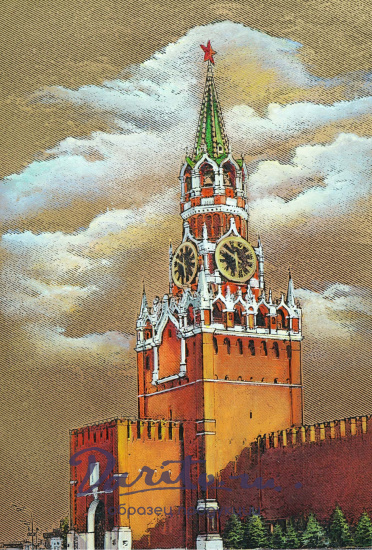 Гравюра на металле «Спасская башня Кремля»