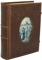 Подарочная книга Библия в кожаном переплете с финифтью и латунными замками