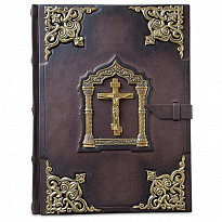 Библия большая в миниатюрах Палеха с литьем в кожаном переплете.