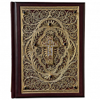 Книга Библия большая в миниатюрах Палеха с филигранью (золото), гранатами.