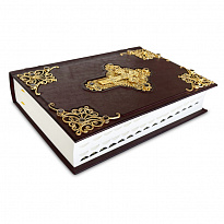 Библия с комментариями, филигранью (золото) и гранатами в кожаном переплете.