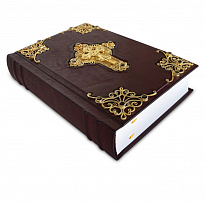 Библия с комментариями, филигранью (золото) и гранатами в кожаном переплете.