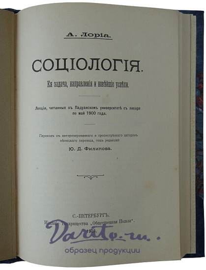 Лориа А. Социология. Ее задача, направления и новейшие успехи (Антикварная книга 1903г.)