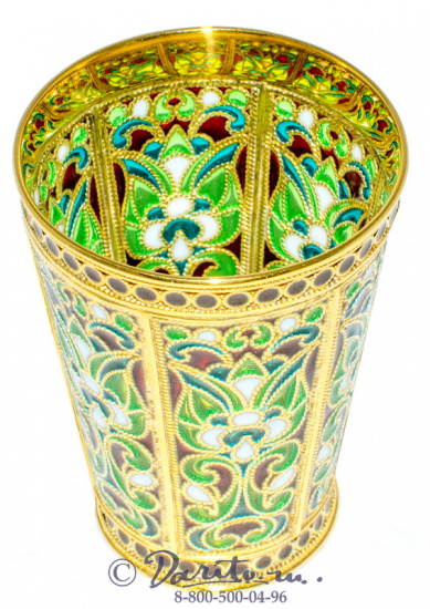 Стопка, отделка эмаль, позолота, зеленый узор