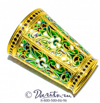 Стопка, отделка эмаль, позолота, зеленый узор