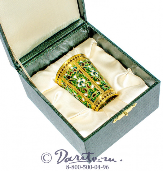 Стопка, отделка эмаль, позолота, зеленый узор