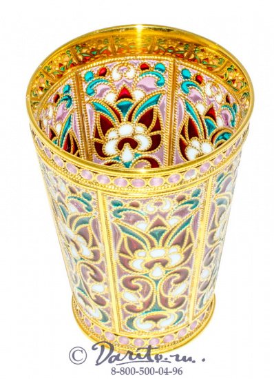Стопка, отделка эмаль, позолота, розовый узор