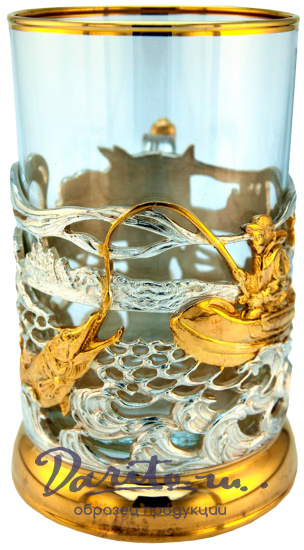Подстаканник с золочением и серебрением «Рыбалка»