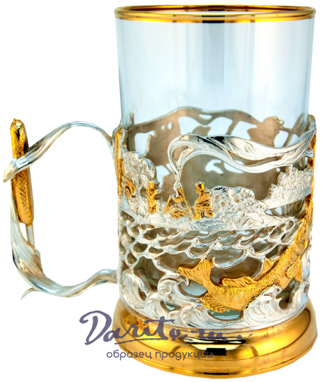 Подстаканник с золочением и серебрением «Рыбалка»