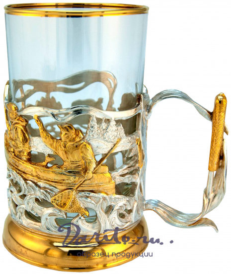 Подстаканник с золочением и серебрением «Рыбалка»