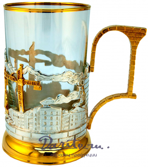 Подстаканник с золочением и серебрением «Строители»