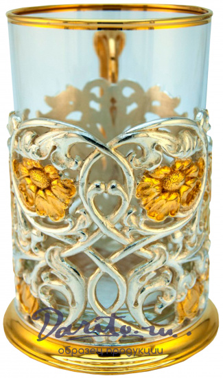 Подстаканник с золочением и серебрением «Цветы»