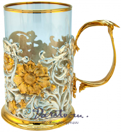 Подстаканник с золочением и серебрением «Цветы»