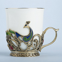 Подстаканник из латуни с эмалью «Павлин»