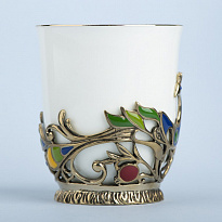 Подстаканник из латуни с эмалью «Павлин»