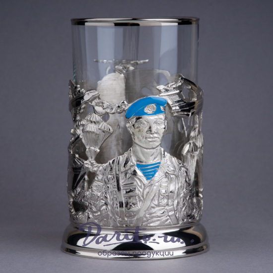 Подстаканник с никелированием и эмалью «ВДВ»