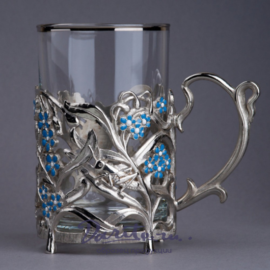 Подстаканник с никелированием и эмалью «Незабудки»