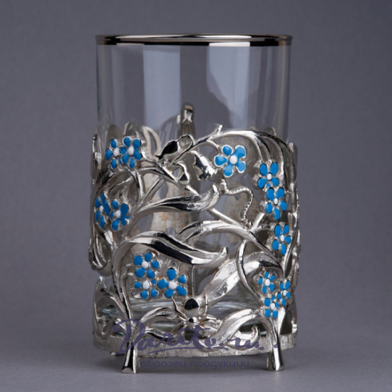 Подстаканник с никелированием и эмалью «Незабудки»