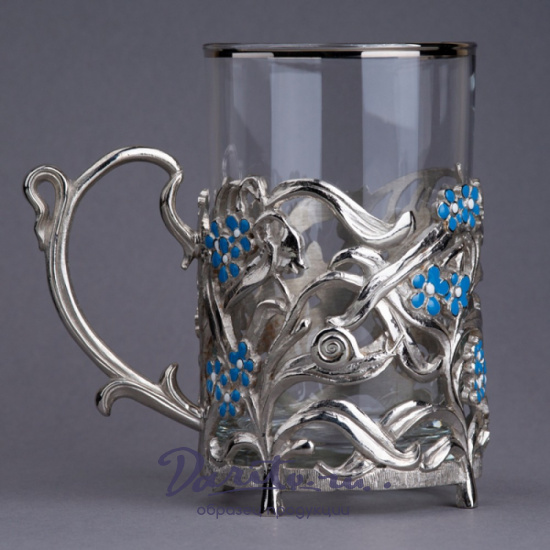 Подстаканник с никелированием и эмалью «Незабудки»