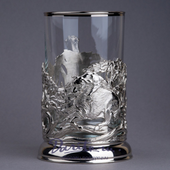 Подстаканник с никелированием «Охота на кабана»