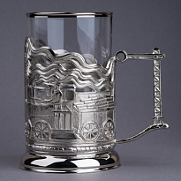 Подстаканник из латуни с никелированием «Паровозы»