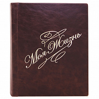 Фотоальбом Моя жизнь в кожаном переплете с золотым теснением в цвете темно-коричневый