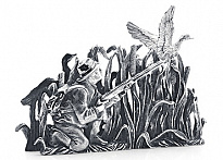 Серебряная подставка для визиток «На охоте»