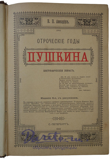 Авенариус В.П. Отроческие годы Пушкина (Антикварная книга 1909г.)