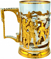 Подстаканник  с золочением и серебрением «Рыцари»