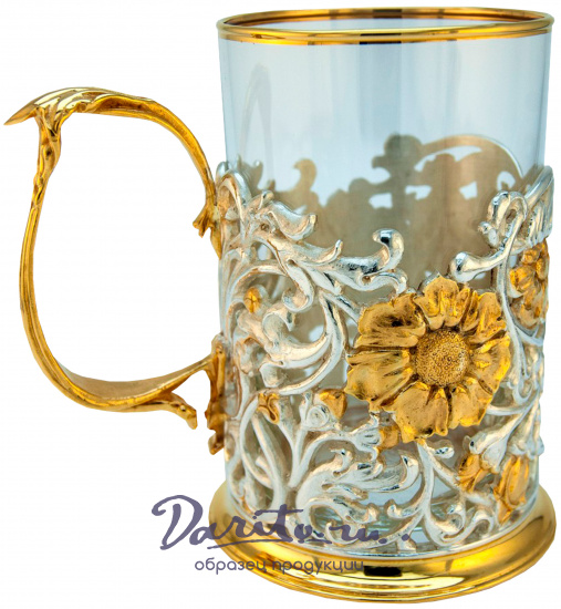 Подстаканник с золочением и серебрением «Цветы»