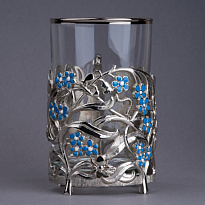 Подстаканник с никелированием и эмалью «Незабудки»