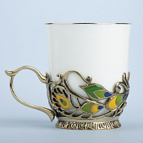 Подстаканник из латуни с эмалью «Павлин»