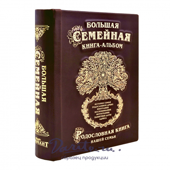 Большая семейная родословная книга-альбом в кожаном переплете с тиснением